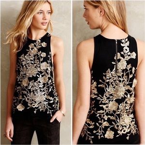 Anthropologie - Black and Gold embroidered tank